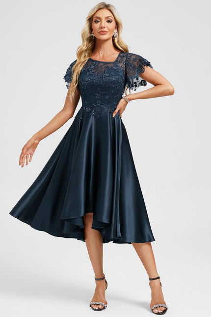 Robe Asymétrique Satinée Ornée