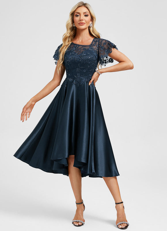Robe Asymétrique Satinée Ornée