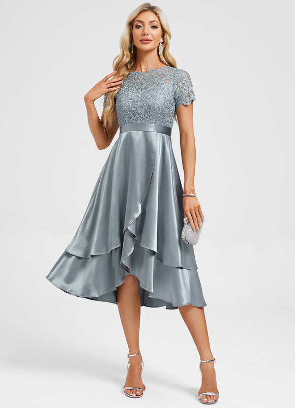 Robe De Cocktail Asymétrique Dentelle - gallery 1