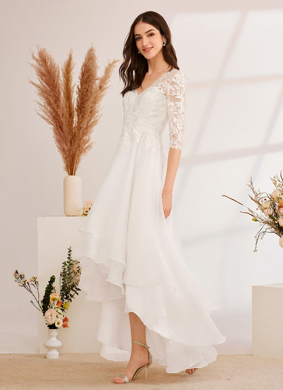 Robe Asymétrique Aérienne Dentelle - gallery 4