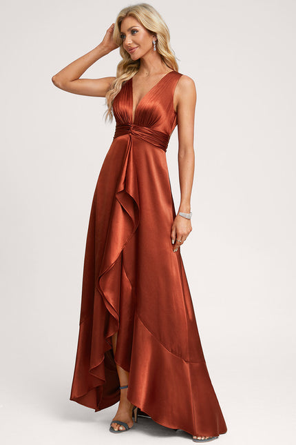 Robe Asymétrique Satin Bleu Volants - gallery 5