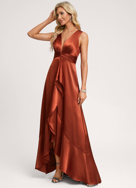 Robe Asymétrique Satin Bleu Volants - gallery 5