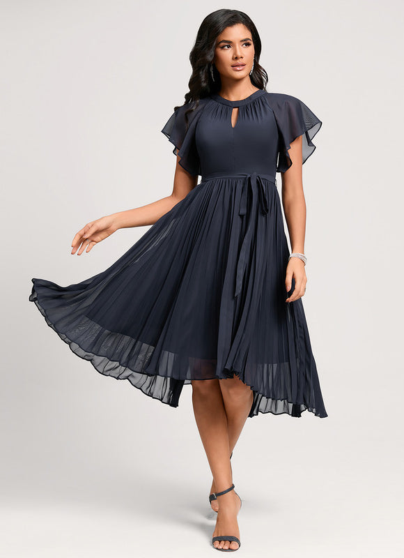 Robe Asymétrique Plissée Bleu Marine - gallery 1