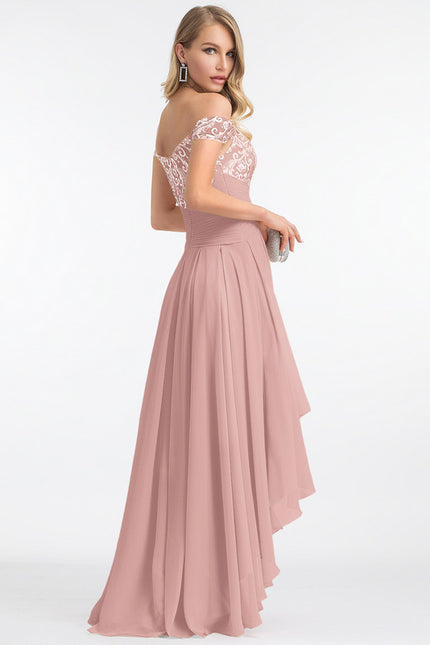Robe Asymétrique Dentelle Rose