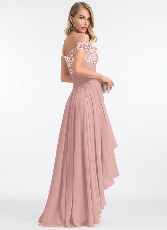 Robe Asymétrique Dentelle Rose