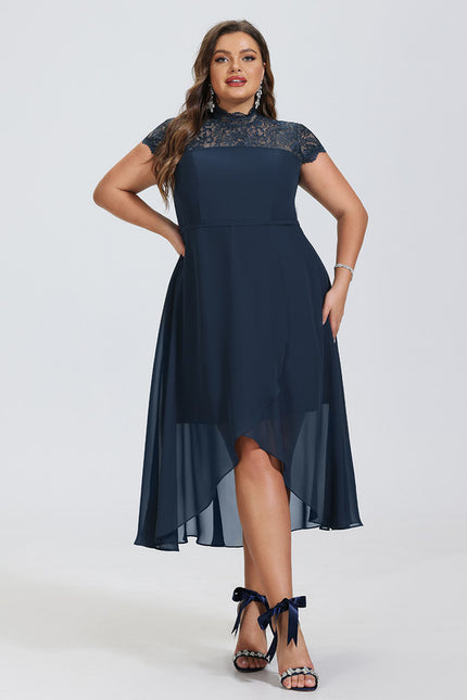 Robe Asymétrique À Volants Bleu - gallery 7