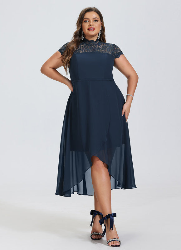 Robe Asymétrique À Volants Bleu - gallery 7
