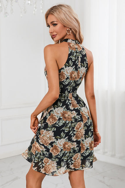 Robe Asymétrique Florale Noire - gallery 5