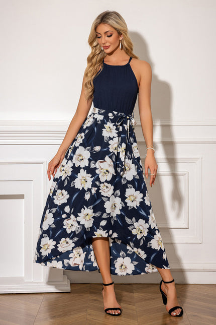 Robe Asymétrique Marine Fleuri - gallery 5