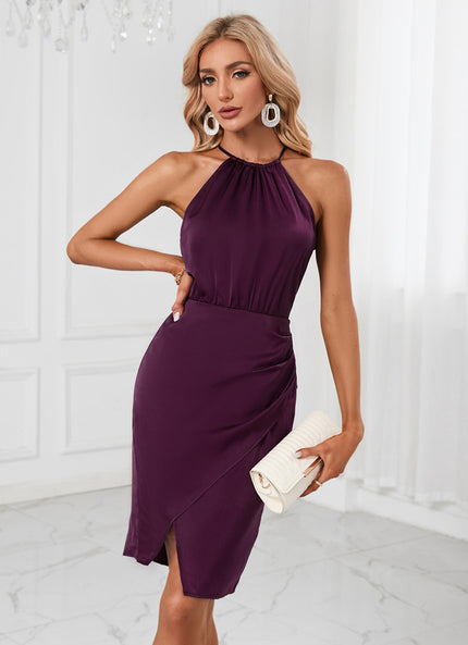 Robe Asymétrique Satin Prune