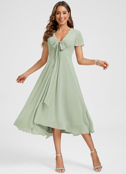 Robe Asymétrique Fluide Vert Pâle