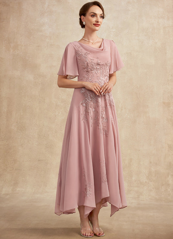 Robe Asymétrique Fluide Rose Brodée - gallery 3