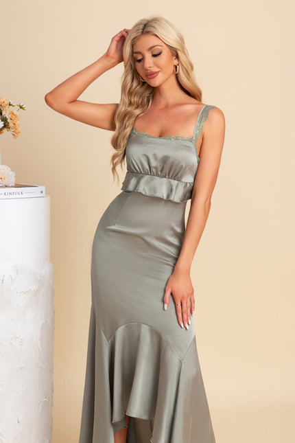 Robe Asymétrique Satinée Sage - gallery 5