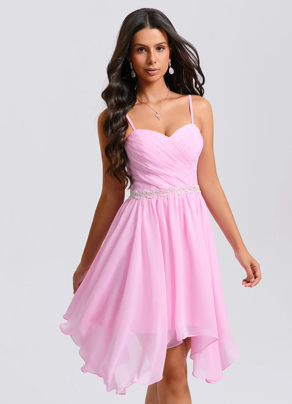 Robe Asymétrique Bal Rose Légère - gallery 2