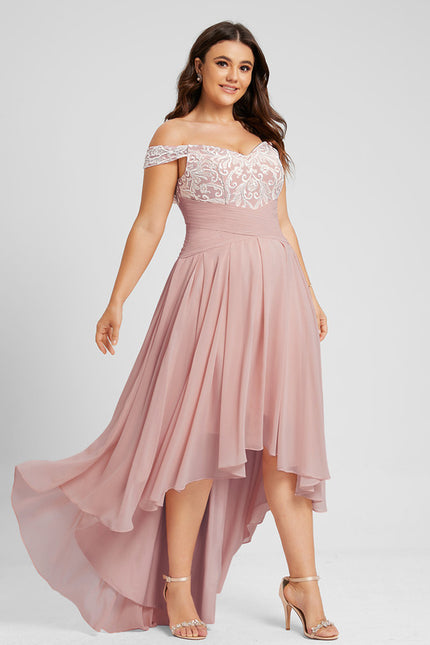 Robe Asymétrique Dentelle Rose - gallery 8