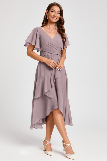 Robe Asymétrique Fluide Rose Pâle - gallery 1