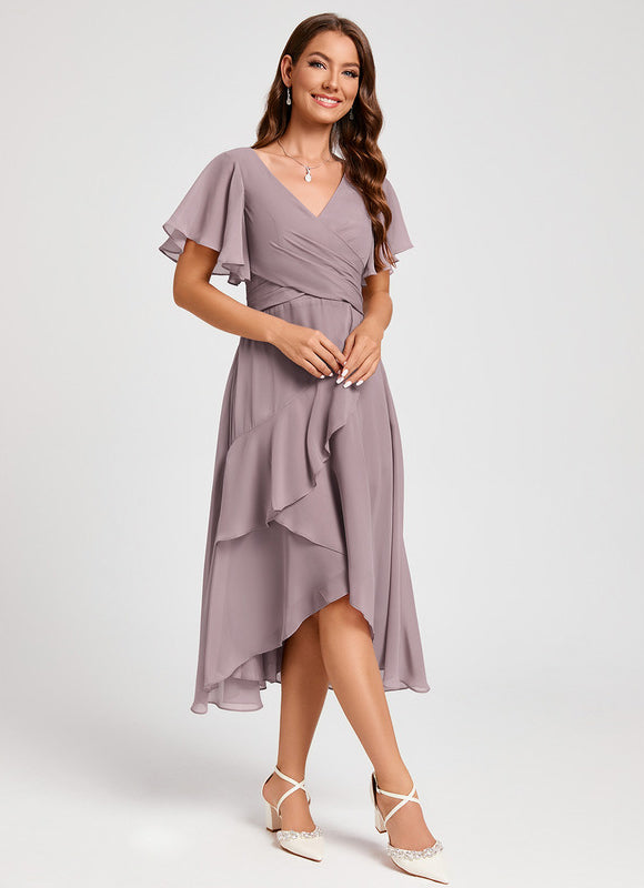 Robe Asymétrique Fluide Rose Pâle - gallery 1