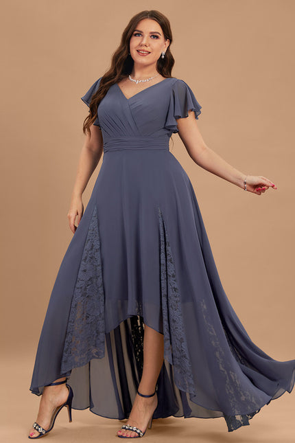 Robe Asymétrique Fluide Dentelle Marine - gallery 8