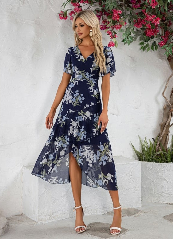 Robe Asymétrique Fleurie Midi - gallery 3