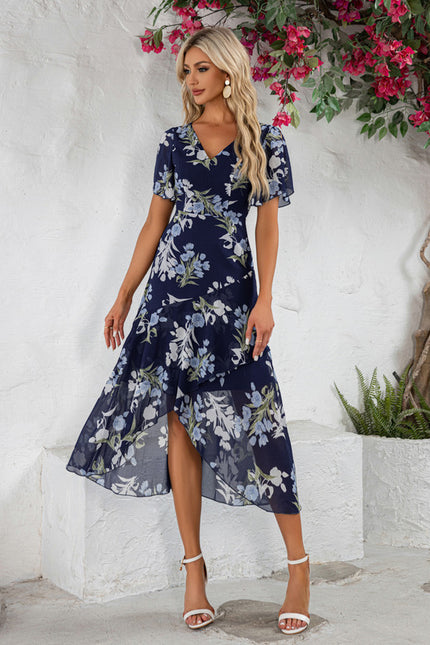 Robe Asymétrique Fluide Navy Fleuri - gallery 3