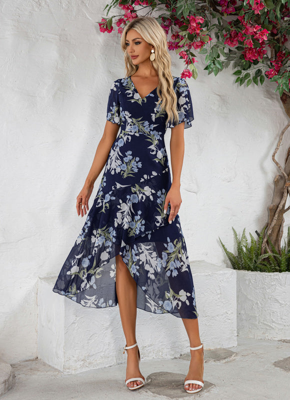 Robe Asymétrique Fluide Navy Fleuri - gallery 3