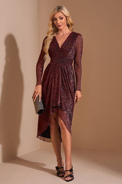 Robe Asymétrique Bordeaux Scintillante - gallery 5
