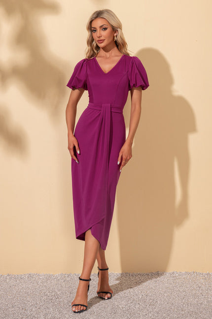 Robe Asymétrique Midi Fuchsia Élégante