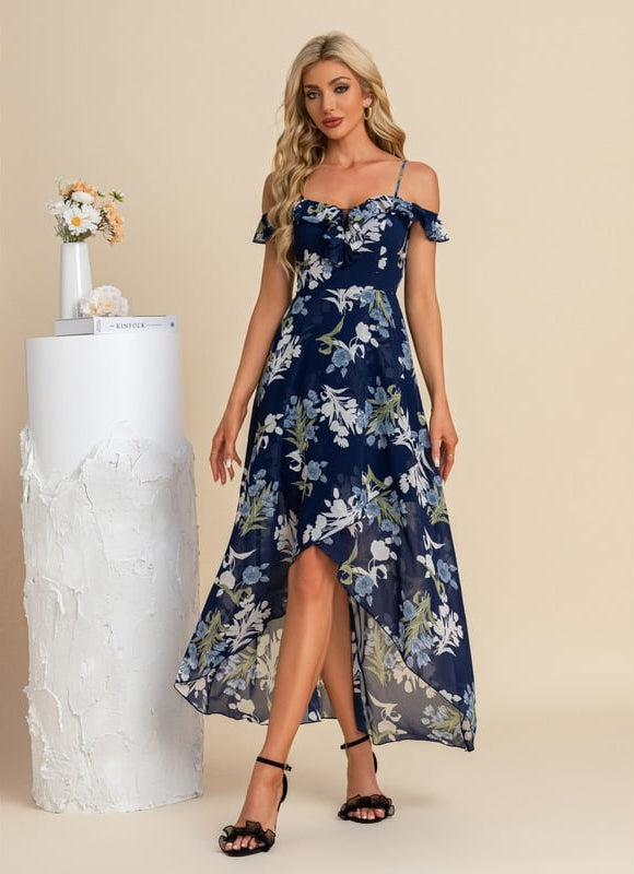 Robe Asymétrique Florale Verte - gallery 7