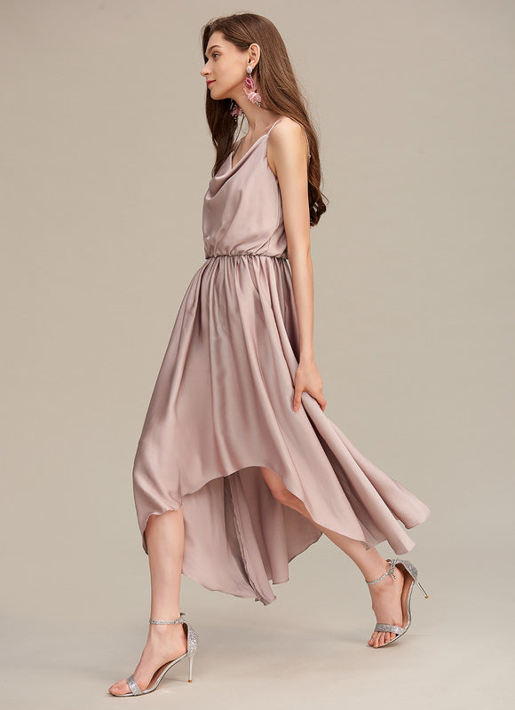 Robe Asymétrique Satin Nude - gallery 3