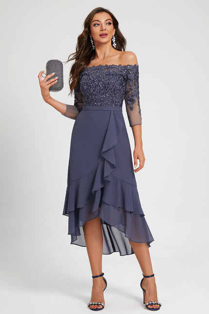 Robe Asymétrique Ondulée Marine - gallery 3