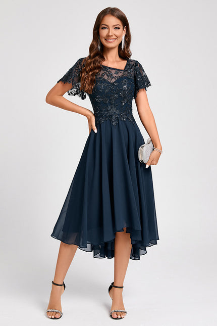 Robe Asymétrique Élégante Marine - gallery 6