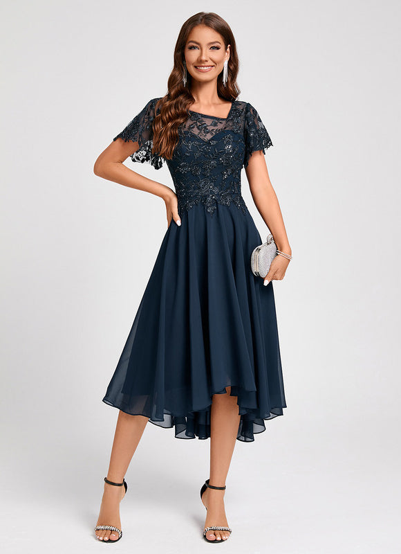 Robe Asymétrique Élégante Marine - gallery 6