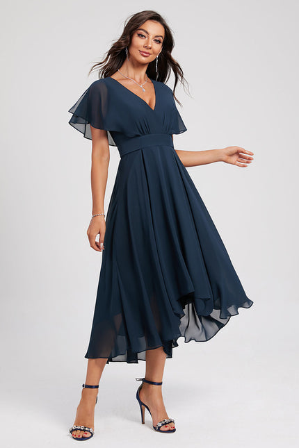 Robe Courte Asymétrique Coupe Trapèze À Volants - gallery 5