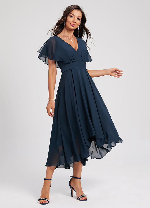 Robe Courte Asymétrique Coupe Trapèze À Volants - gallery 5