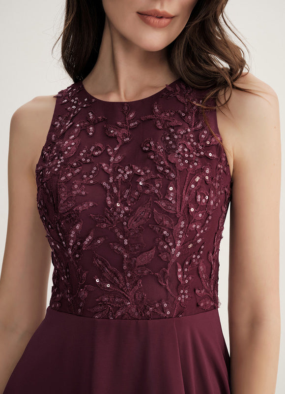 Robe Asymétrique Mousseline Bordeaux - gallery 5