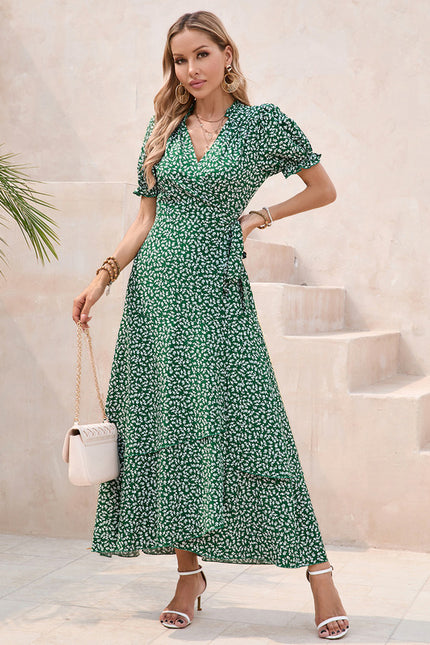 Robe Asymétrique Verte Maxi Fleuri - gallery 1