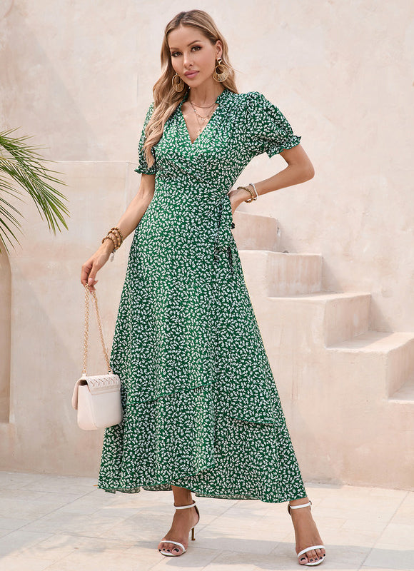 Robe Asymétrique Verte Maxi Fleuri - gallery 1