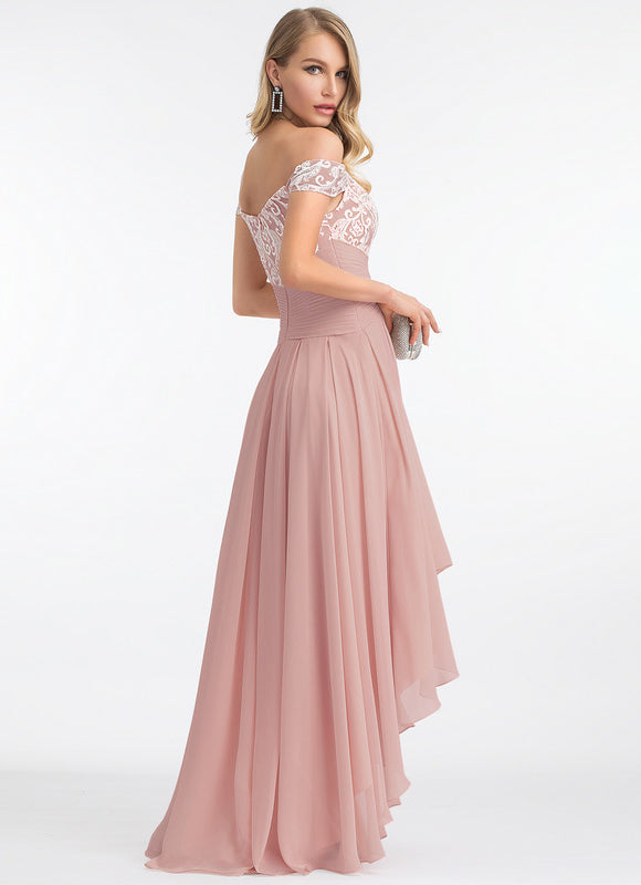Robe Asymétrique Dentelle Rose - gallery 5