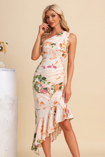 Robe Asymétrique Sirène Florale Satinée - gallery 3
