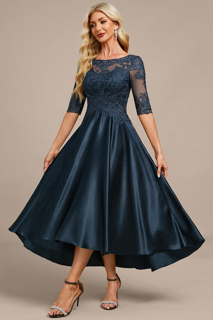 Robe Asymétrique Élégante Dentelle Marine - gallery 3