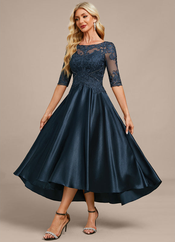 Robe Asymétrique Élégante Dentelle Marine - gallery 3