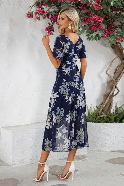 Robe Asymétrique Fleurie Midi - gallery 1