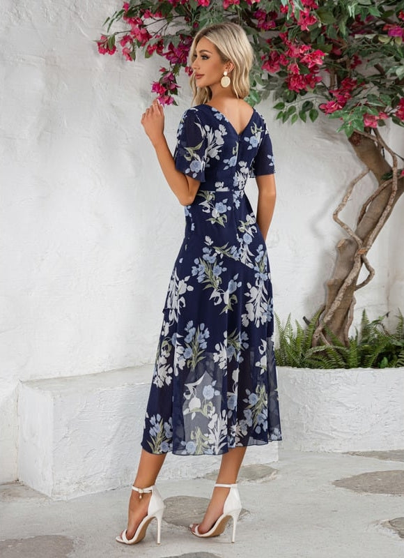 Robe Asymétrique Fleurie Midi - gallery 1