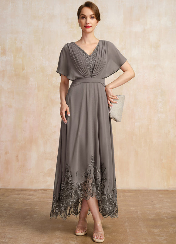 Robe Asymétrique Mère Mariée Dentelle Bleu - gallery 2