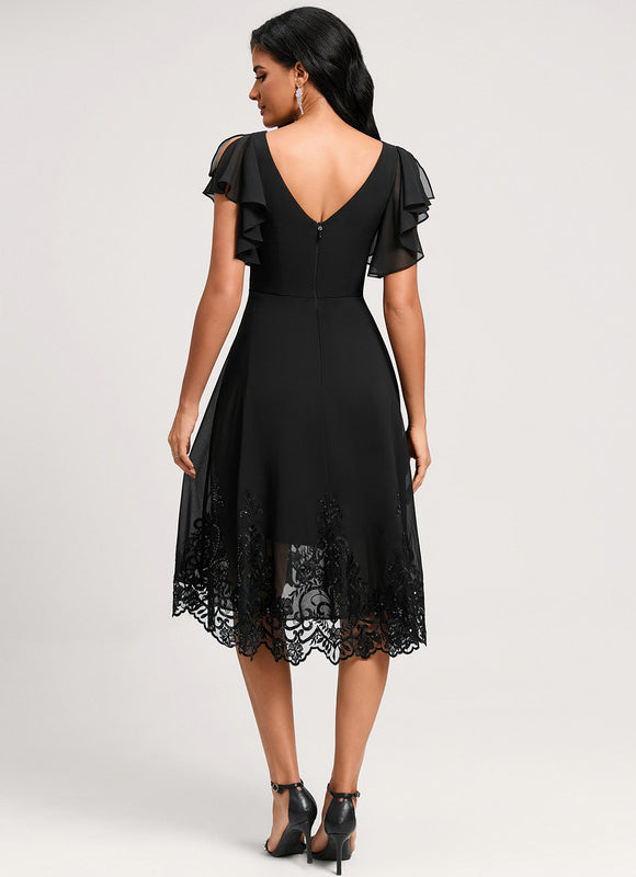 Robe Asymétrique Dentelle Élégante - gallery 5