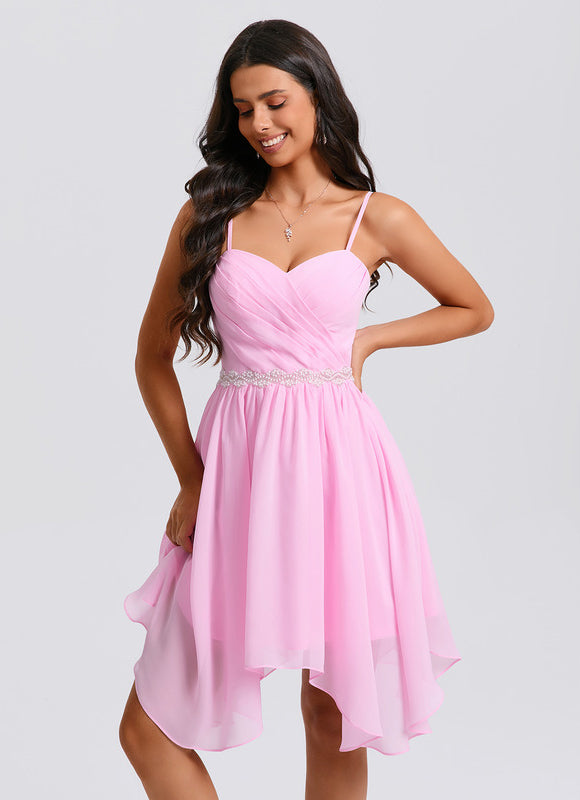 Robe Asymétrique Bal Rose Légère - gallery 4