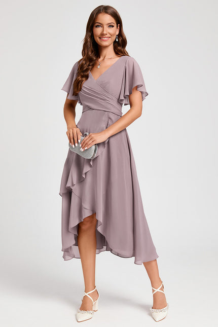 Robe Asymétrique Fluide Rose Pâle - gallery 4