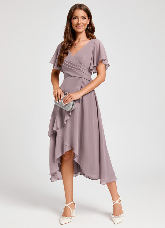 Robe Asymétrique Fluide Rose Pâle - gallery 4