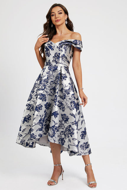 Robe Asymétrique Fleurie Satinée - gallery 2