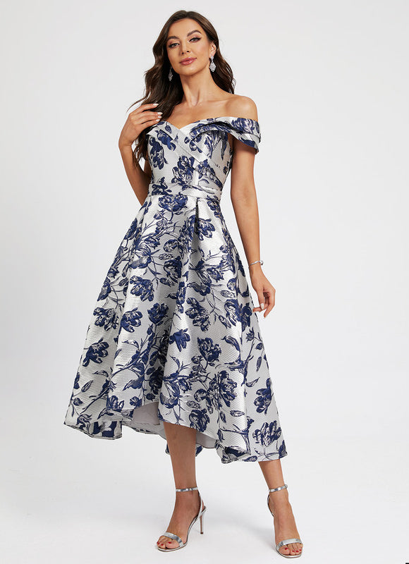 Robe Asymétrique Fleurie Satinée - gallery 2